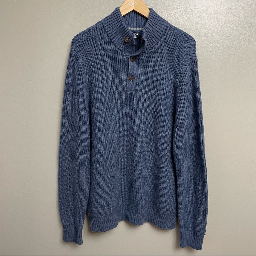 Lands End men’s mock 3 button neck wool blend heavyweight sweater size Medium